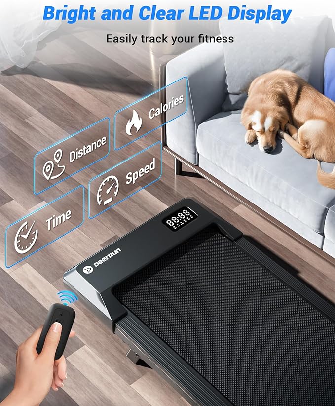 DeerRun Under Desk Walking Pad Treadmill with 6% Manual Incline, 0.6-3.8 MPH Walking Speed, 2.5 HP, 300 lb Capacity, App & Remote Control, for Home Office & Small Spaces