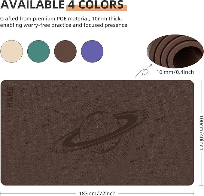 Large Yoga Mat, 72"x40"x0.4"Thick, Extra Wide Exercise Mat, Oversized Non Slip Workout Mat with Strap for Yoga, Pilates, Fitness, Home Gym Studio