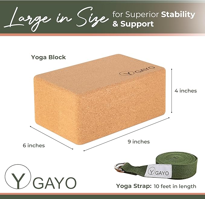 Y O Gayo Premium Cork Yoga Blocks – Durable & Sturdy Natural Cork Yoga Blocks for Stability, Balance, Alignment, Stretching, and Support in Yoga & Pilates