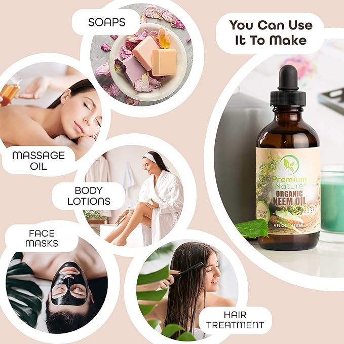 Organic Neem Oil for Skin and for Hair 100% Pure Cold Pressed Neem Oil for Essential Oil Mixing Massage Oils Nem Oils Spray for Indoor Plants 4 oz