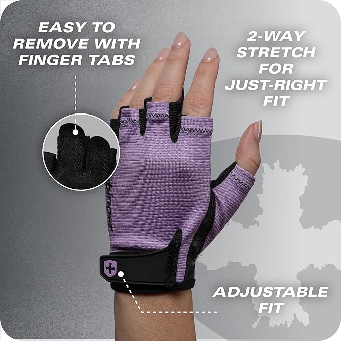 Harbinger Power Gloves 3.0 - Durable Half Finger Weightlifting Gloves with Adjustable Wrist Closure, Breathable Leather Palm, Small, Women's