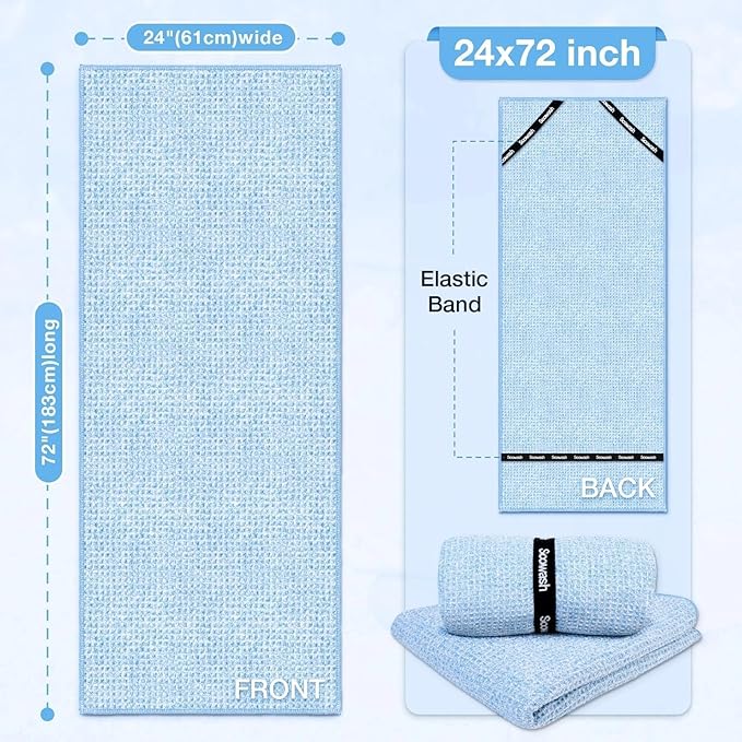 Hot Yoga Towel,Microfiber Yoga Mat Towels Non Slip for Hot Yoga Absorbent Microfiber Sweat Anti-Slip Cover,Bikram,Pilates,Exercise,Fitness 24 inch X 72 inch Blue 2 Pack