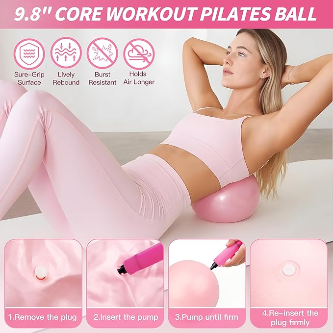 Pilates Kit, Home Pilates Workout Kit for Women, Pilates Equipment with 14.5" Pilates Ring and Ball, Resistance Bands, Ankle Weights, Sliders & Grip Socks Accessories for Starter Home Workouts