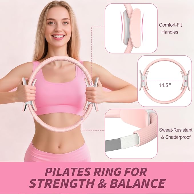 Pilates Kit, Pilates Essential Kit for Women, Pilates Equipment with 14.5" Pilates Ring and Ball, Resistance Bands,Dumbbells & Grip Socks Accessories, Home Pilates Workout Kit for Starter