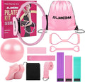 Pilates Ring Kit for Women and Men - 15 inch Magic Circle Exercise Ring and Ball Set for Home Workout Equipment - Dual Padded Handles Ring and Resistance Bands Set for All Fitness Lovers