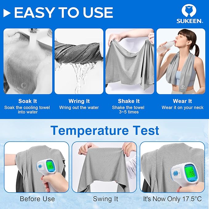 Sukeen 4 Pack Cooling Towels (40"x12"),Ice Towel,Soft Breathable Chilly Towel,Microfiber Towel for Yoga,Sport,Running,Gym,Workout,Camping,Fitness,Workout & More Activities