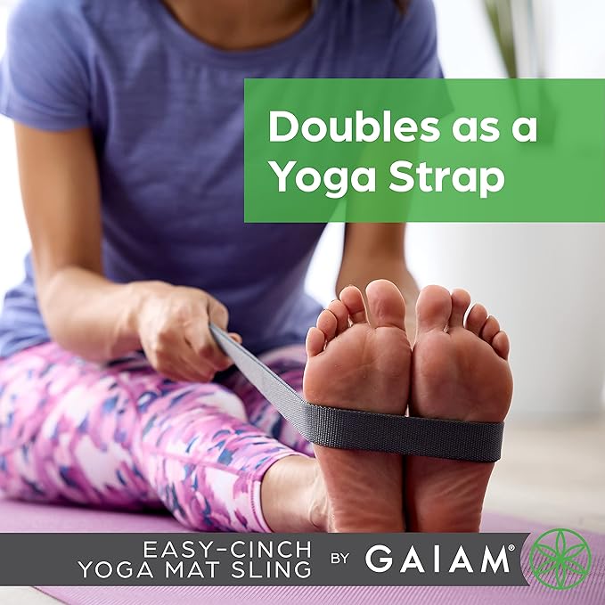 Gaiam Easy-Cinch Yoga Mat Sling - Durable Carrying Strap for Yoga Mat with Metal D-Rings for Secure Fit (No Mat Included)