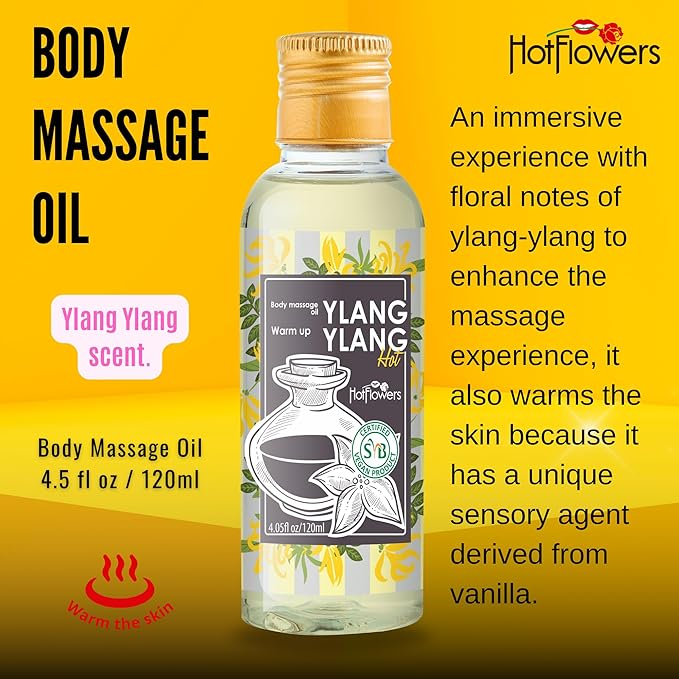 HOT FLOWERS Ylang-Ylang Body Massage Oil Set for Moisturizer and Nourish The Skin – Women and Couples - 4.5 fl oz