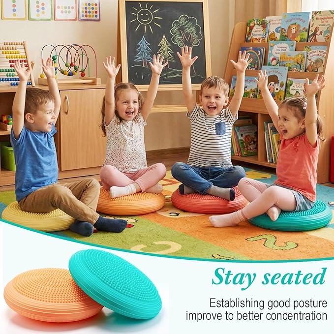 Libima 4 Pcs Wiggle Seat Inflated Wobble Cushion for Sensory Kid 13 Inches Balance Disc Flexible Seating for Classroom Sensory Pad for Chair Wiggle Cushion