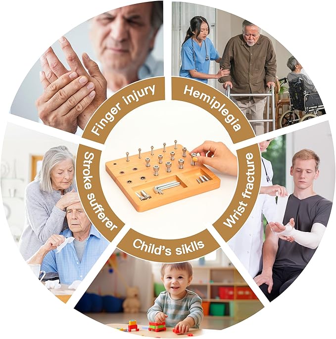 Wooden Pegboard for Finger Dexterity, Finger Strength Trainer for Hand Grip Strengthener Targeted Strength, Relief & Recovery– for Men, Women, and Seniors
