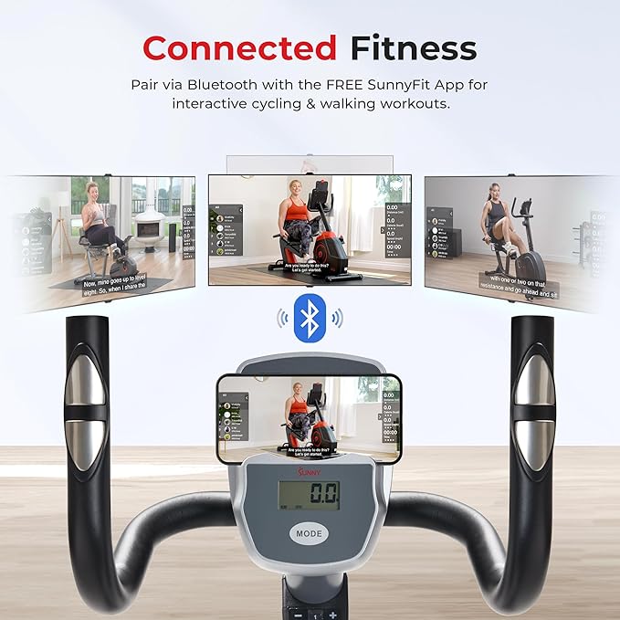 Sunny Health & Fitness Smart Magnetic Recumbent Bike, Home Cardio Trainer & Cycling Machine for Seniors, Free SunnyFit App Connection, Optional Hand Cycle, Resistance Bands, or Pulse Sensors