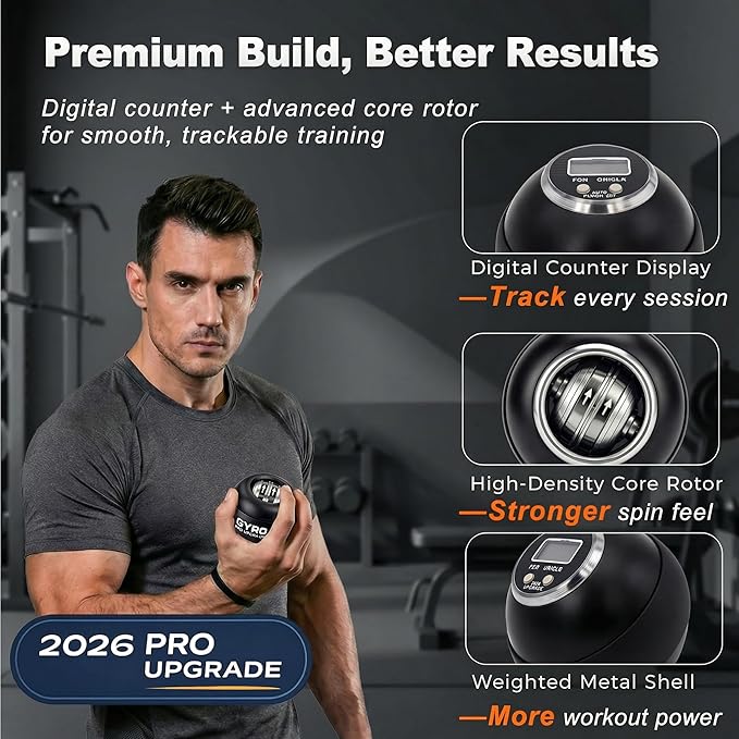 Torque Ball Hand Exerciser with Counter, 2026 Upgraded Metal Wrist Power Gyro Ball, Forearm Strengthener for Grip Strength, Gyroscopic Ball for Athletes, Gamers, Office Stress Relief