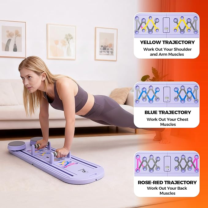 AVOCARDIO Foldable Pilates Reformer Board - Multifunctional 10-in-1 Set - Home Workout Equipment - Portable Home Gym Pilates Kit with Towel, Resistance Bands and Pilates Socks - Push Up and Abs Board