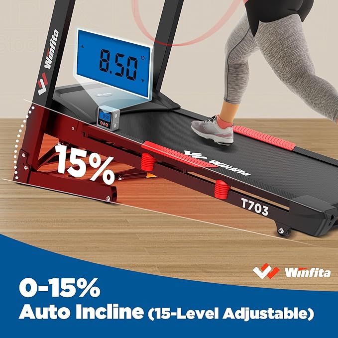 Treadmills for Home, Folding Treadmill with Auto Incline, 300 LBS Capacity, 8MPH or 10MPH Max Speed, Double Deck Shock-Absorbing Running Machine with App, 64 Programs, Pulse Monitor