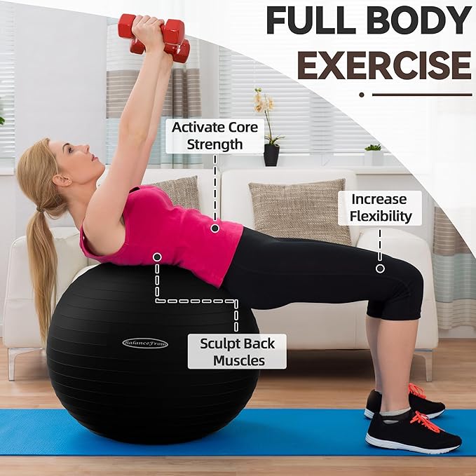 Fitvids Exercise Ball for Fitness, Yoga, Pilates with Quick Pump, Anti-Burst Slip Resistant Balance Ball