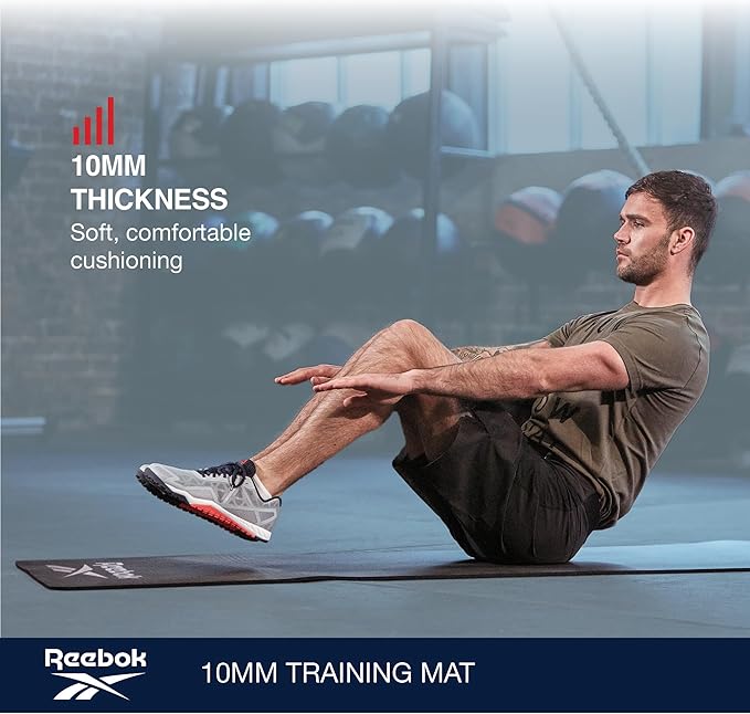 Reebok Pro 10mm Extra-Thick Yoga Mat, 72" x 24" with Easy Carry Strap, Large Non-Slip Exercise Mat with Ridged Base for Home Workout, Pilates, Floor Exercises & Outdoor Training