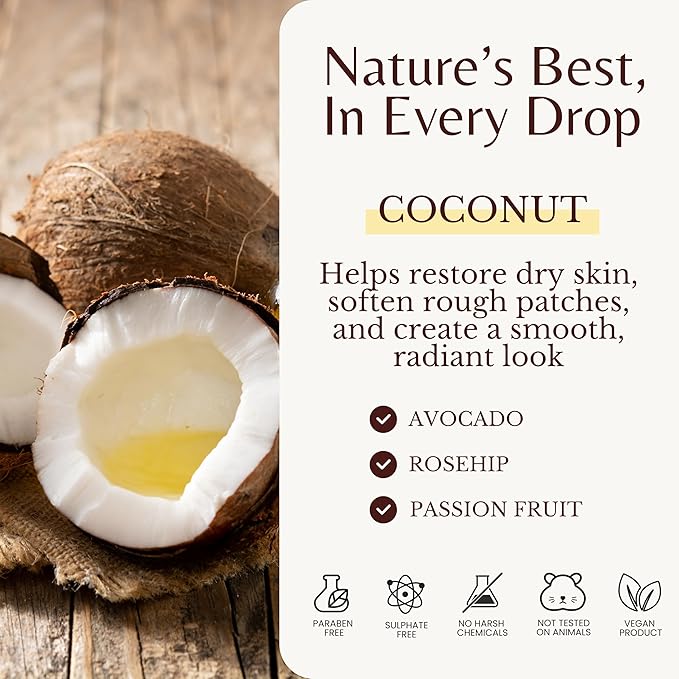 Tropical Coconut Massage Oil for Massage Therapy, Soothing Massage Oil with Coconut & Passion Fruit Oil for Muscle Relaxing, Skin Moisturizing & Hydrating, 8 fl oz