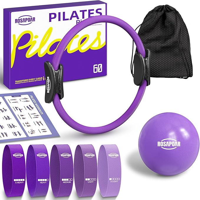 ROSAPOAR Pilates Essentials Kit for Women, Pilates Ring Set - 14" Magic Circle with Yoga Ball & Resistance Bands – Pilates Kit for Home Workouts, Toning & Core Sculpting Pilates Equipment