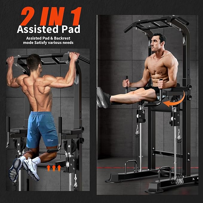 SogesHome Power Tower Pull Up Bar and Dip Station, Multi-Function Free Standing Pull Ups, Adjustable Height Dip Bar Strength Training Workout Equipment, Pull Up Stand Workout for Home Gym Exercise Equipment