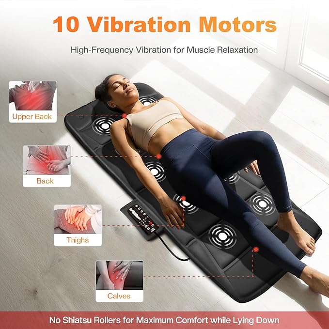 CILI Full Body Massage Mat with Heat, Vibration Back Massage Pad, Full Body Massager for Bed Chair Sofa, Massage Mattress Pad