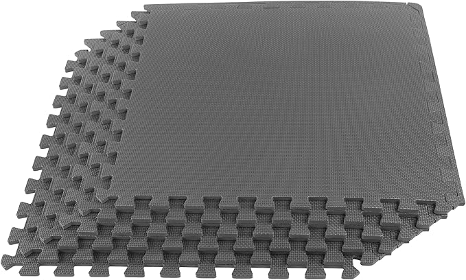 Stalwart Foam Mat Floor Tiles, Interlocking EVA Foam Padding Soft Flooring for Exercising, Yoga, Camping, Kids, Babies, Playroom – 6 Pack, Gray, 24" X 24" X 0.5"
