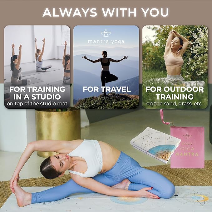 Mantra Yoga Travel PRO 1.5mm with Knee Pad - Foldable Fitness & Exercise Mat with Bag | Lightweight, Compact & Eco-Friendly | Non-Slip & Washable | For All Types of Yoga | 72" L x 24" W | 2.6 lbs