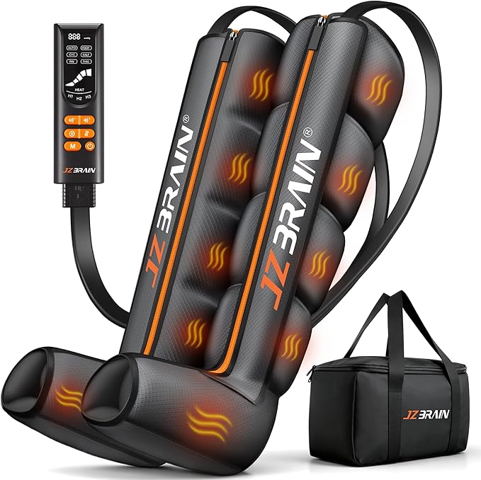 Air Compression Leg Recovery Boots : Sequential Full Leg Compression Massager System for Muscle Relaxation & Relief - 11 Intensity 6 Modes 3 Heat for Athletes & Gym (Large)