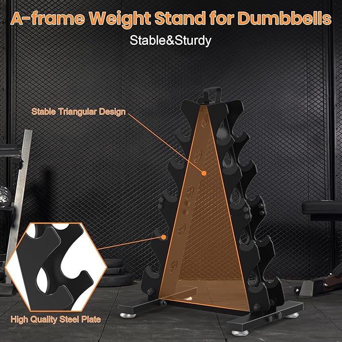 TomCare 6-Tier|5-Tier|4-Tier Dumbbell Rack Stand Only, Weight Rack for Home Gym Storage Stand for Weights Metal A-Frame Strength Training Dumbbell Holder with Handle (Dumbells not Included)