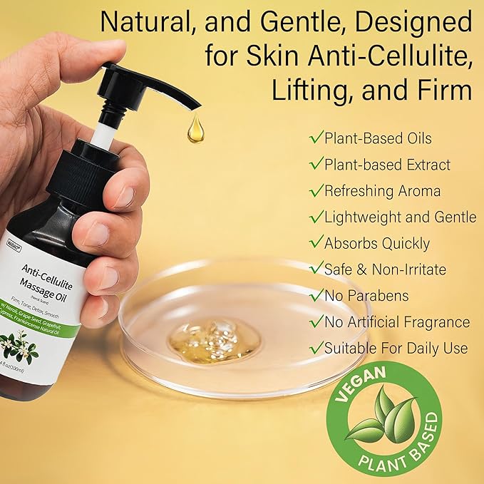 3.4 fl oz Anti-Cellulite Massage Oil with 7 Pure Natural Essential Oils for Body Massage Therapy, SPA, Tightening Skin and Reducing Stretch Marks(Neroli Scent)