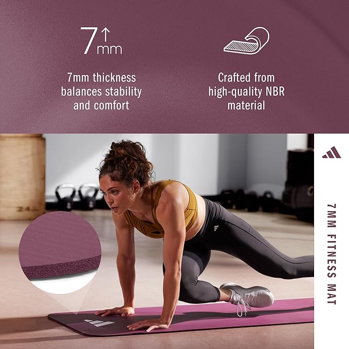 adidas Fitness Mat - Lightweight - Non Slip Yoga Mat, 7mm or 10mm