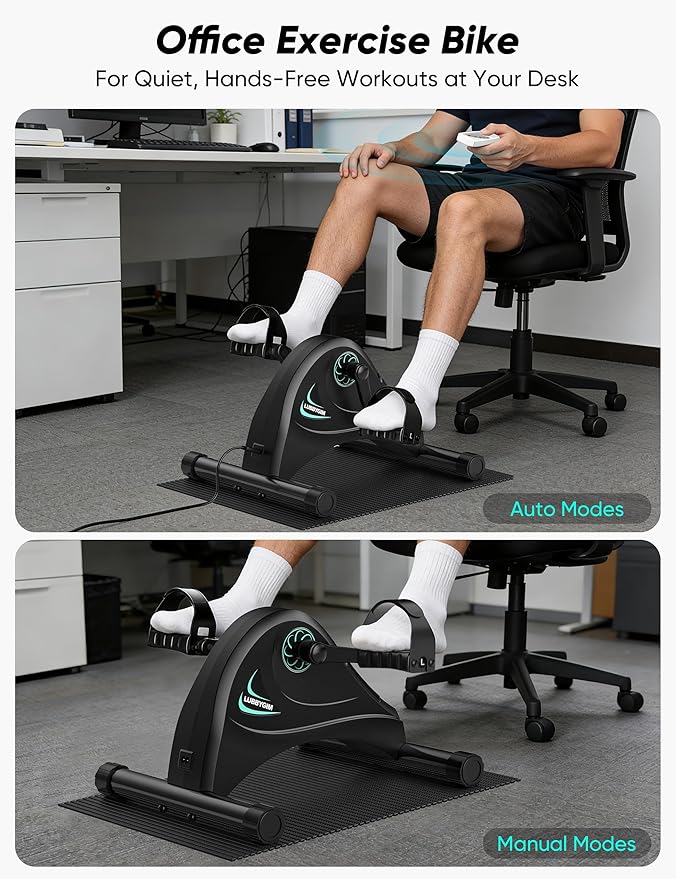 LUBBYGIM Mini Exercise Bike, Under Desk Bike Pedal Exerciser for Seniors & Physical Therapy, Electric Motorized Foot Pedal Machine for Arm and Leg Fitness, 6 Speed Levels