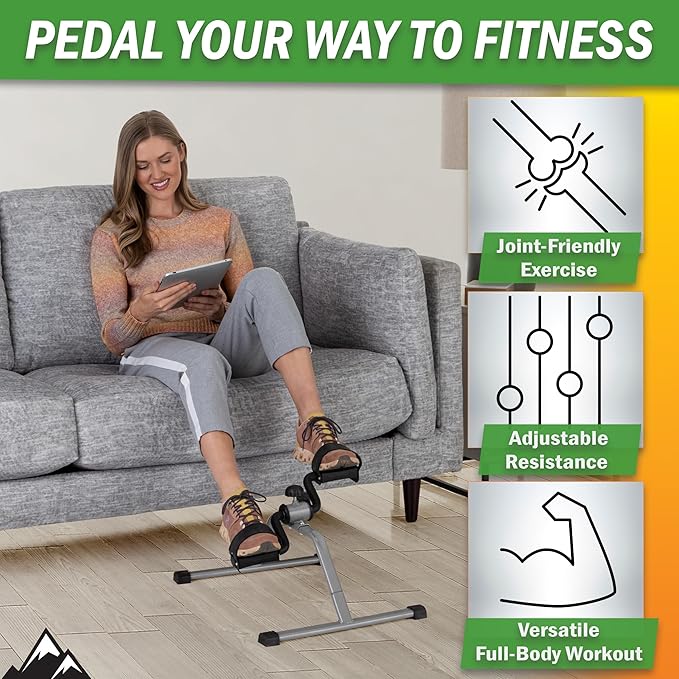 Under Desk Exercise Bike Pedal Exerciser – Mini Stationary Cycle with Adjustable Resistance, Calorie Tracker & Foldable Design – Compact Pedal Machine for Home, Office, or Physical Therapy by Wakeman