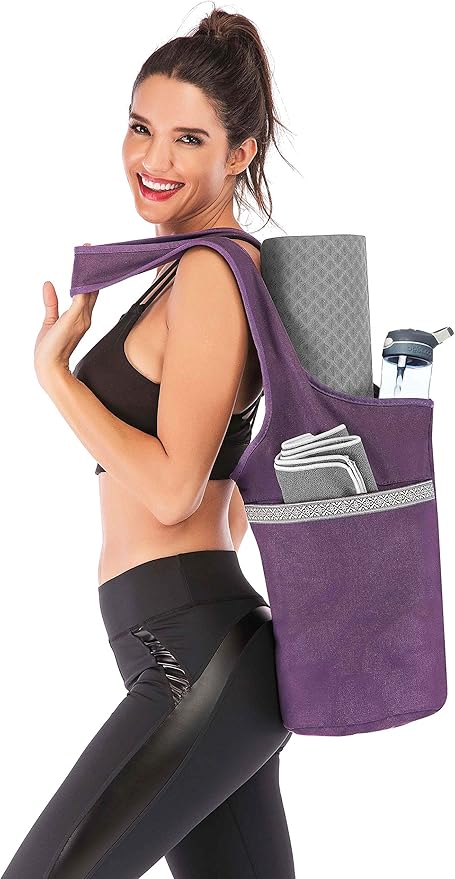 Ewedoos Canvas Yoga Mat Bag Fits Most Mats Yoga Bag with Large Storage Pockets to Hold More Accessories Ideal for Pilates Workout Gifts & Travel