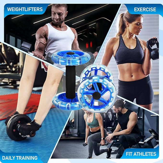 TOYANDONA Twin-wheel Fitness Ab Roller Wheel for Core Workout, Blue Abs Material, Portable Abdominal Exercise Device for Home Gym and Weight Loss Training
