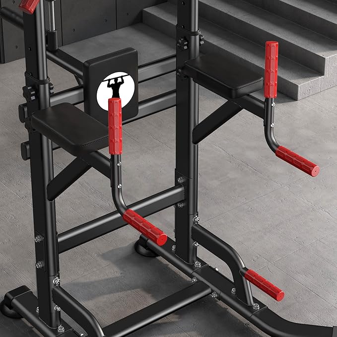 SogesPower Power Tower Pull Up Bar Station Multi-Function Adjustable Height Workout Dip Station Strength Training Equipment for Home Gym Fitness Equipment with Boxing Speed Ball & Rotating Target 400LBS