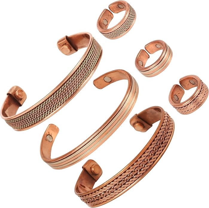 Handcrafted Copper Magnetic Hand Forged with Solid and High Gauge Tibetan Style Minimalistic Elegance Copper Bracelet and Matching Ring.