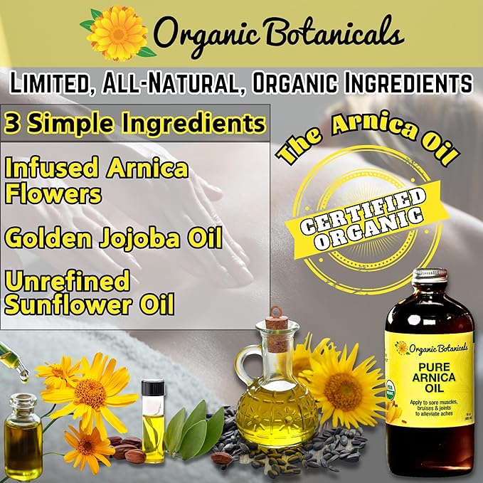 Arnica Oil - Pure Organic Muscle Discomfort Bottle - Arnica Montana Oil for Arthritis, Bruising & Swelling, Muscle, Joint Discomfort, and Sports Injuries, Arnica Massage Oil (2 oz)