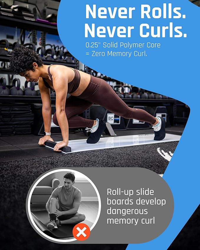 6ft & 5ft Slide Board for Exercise - Solid One-Piece Hockey Slide Board with Booties & Polish - Indoor Skating Trainer for Rehab, Mobility, Conditioning & Home Workouts - Non-Slip Grip Pads