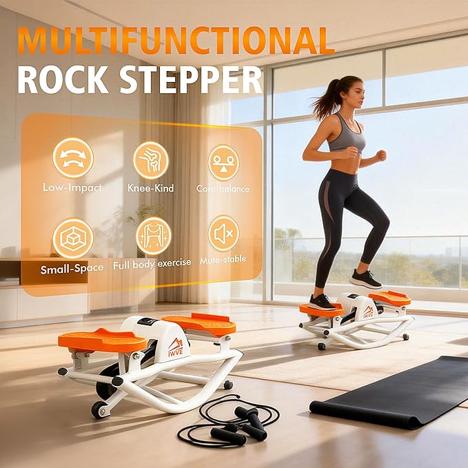 Rocking Steppers for Exercise at Home, the Rock Stepper Side to Side Stepper with 3D Motion & Resistance Bands for Full Body Cardio Workout, Quiet Low-Impact Stair Stepper, 380LBS Loading Capacity