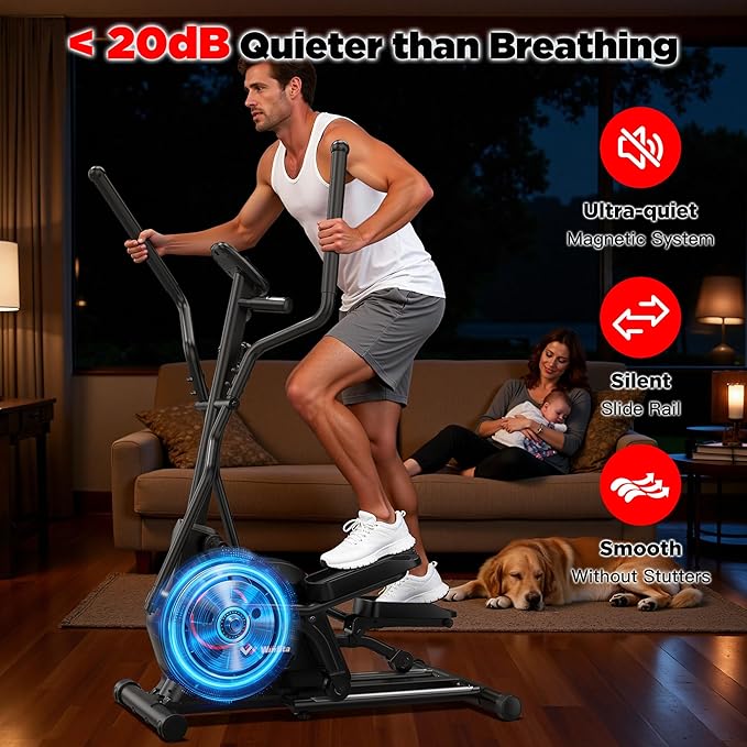 Elliptical Machine, Elliptical Exercise Machine for Home with Hyper-Quiet Magnetic Driving System, Elliptical Trainer with 15.5IN Stride, 14 Resistance Levels, 300LBS Loading Capacity