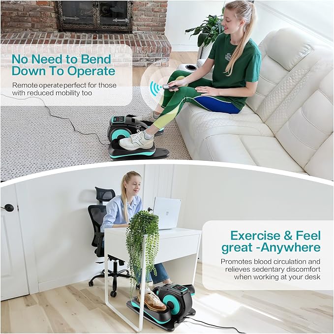 Under Desk Elliptical Machine, Leg Exerciser for Seniors Adults, Adjustable Speeds Elliptical Trainer with Remote, Quiet & Portable Mini Seated Pedal Exerciser for Home Office Use