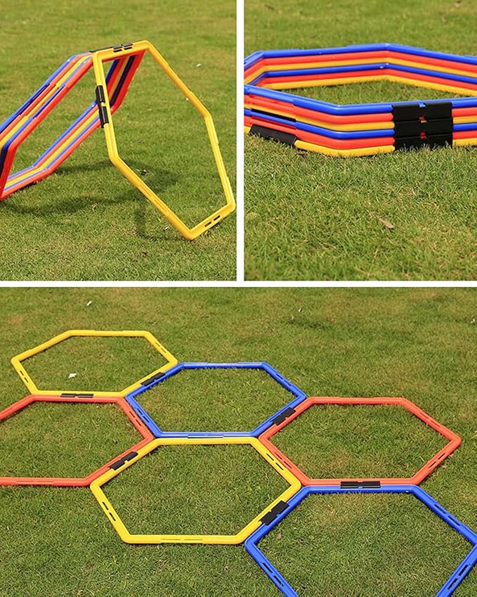 Hexagon Agility Ring Training Circle Ring Speed Agility Ladder Physical Training Ring Football Footwork Trainer Hurdles Agility Ladder Fitness Equipment Multicolor Training Ring 3Pcs