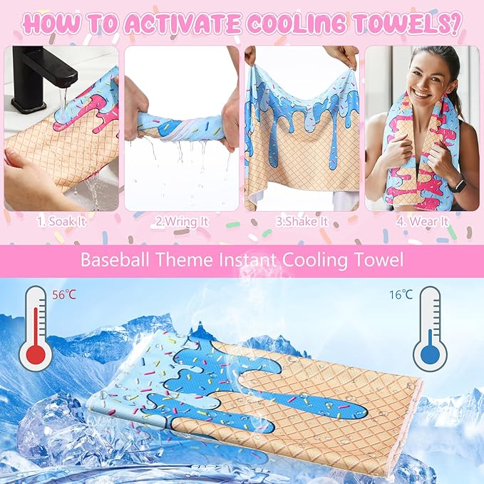 12 Pcs Cooling Towel Baseball Football Basketball Breathable Chilly Softball Soccer Ice Towel, 40"x12" Tennis Microfiber Accessories for Player