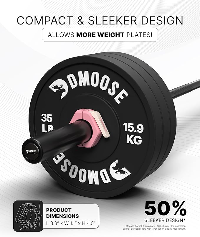 DMoose Fitness Barbell Clips 2 Inch (Pair) - Quick Release Olympic Barbell Clamps & Collars with Anti Slip TPR Grip for Secure Weightlifting and Powerlifting - Weight Clips for Bars at Home or Gym