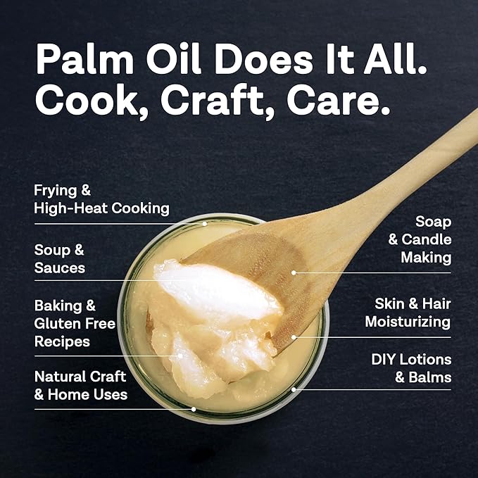 MD.LIFE PALM OIL - 16oz - Sustainable Food Grade Palm Oil for Cooking - Great for Soap Making Supplies, Cooking Oil, Creams and Lotions