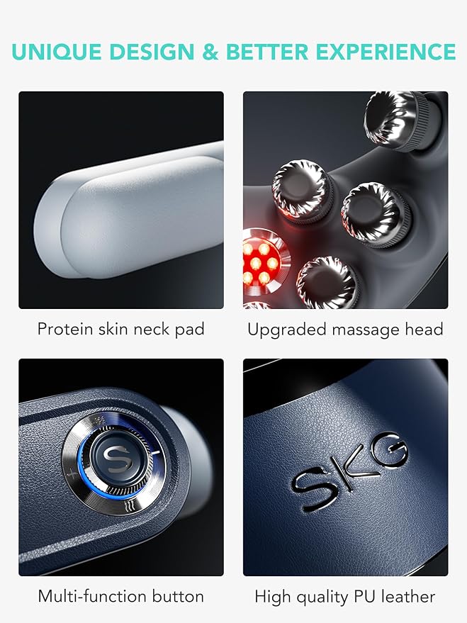 SKG Foldable Neck Massager for Pain Relief Deep Tissue Vibration Cordless Travel Massager,Portable 3D Neck Massager for Office Home Car Gifts for Men Women Dad Mom Grandpa
