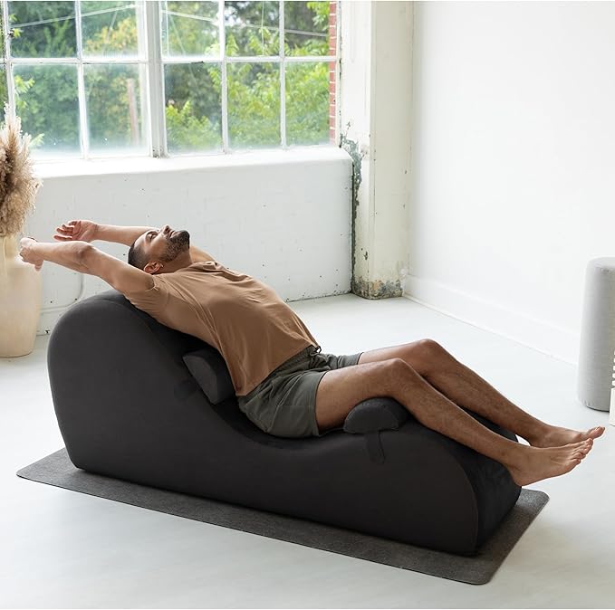 Avana Chakra Yoga Chaise - 2 Adjustable Headrests & Handles with Adjustable Straps, Micro-Velvet/Microloop, Black & Grey