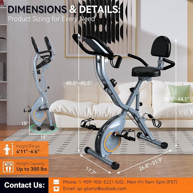 Foldable Exercise Bike Stationary Bikes for Home, 5 IN 1 Indoor Workout Bike, Cycling Bike with 16-Level Quiet Magnetic Resistance, 6.6 LBS Flywheel and 300LBS Capacity for Senior and Home Workout