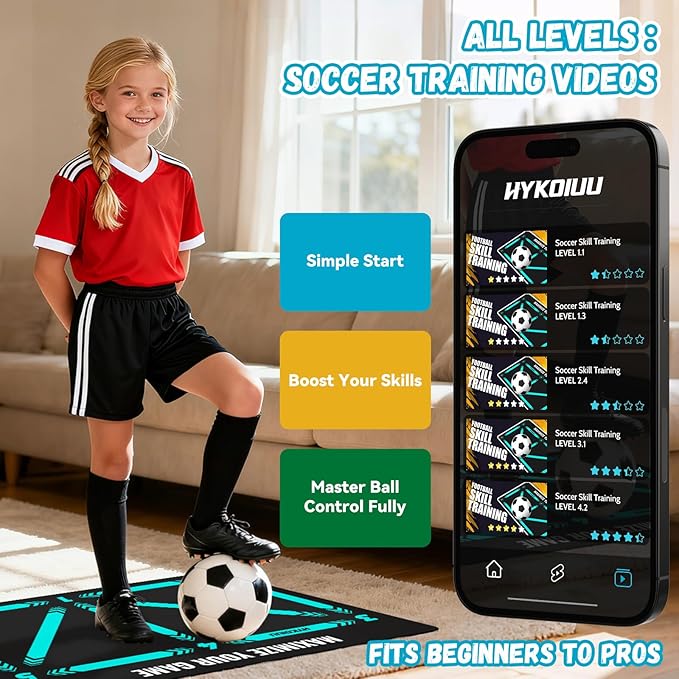 Soccer Training Mat With Instructional Video Improve Strength,Agility And Coordination Soccer Training Equipment For Footwork And Ball Mastery Non-Slip Silent Equipment For All Ages Football Footwork Mat
