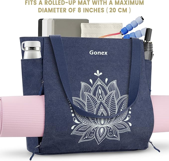 Gonex Yoga Mat Bag, Large Tote Bag with Multi Pockets for Women Men, Canvas Mat Carrier, Full Zipper Easy Access for Pilates Gym Travel